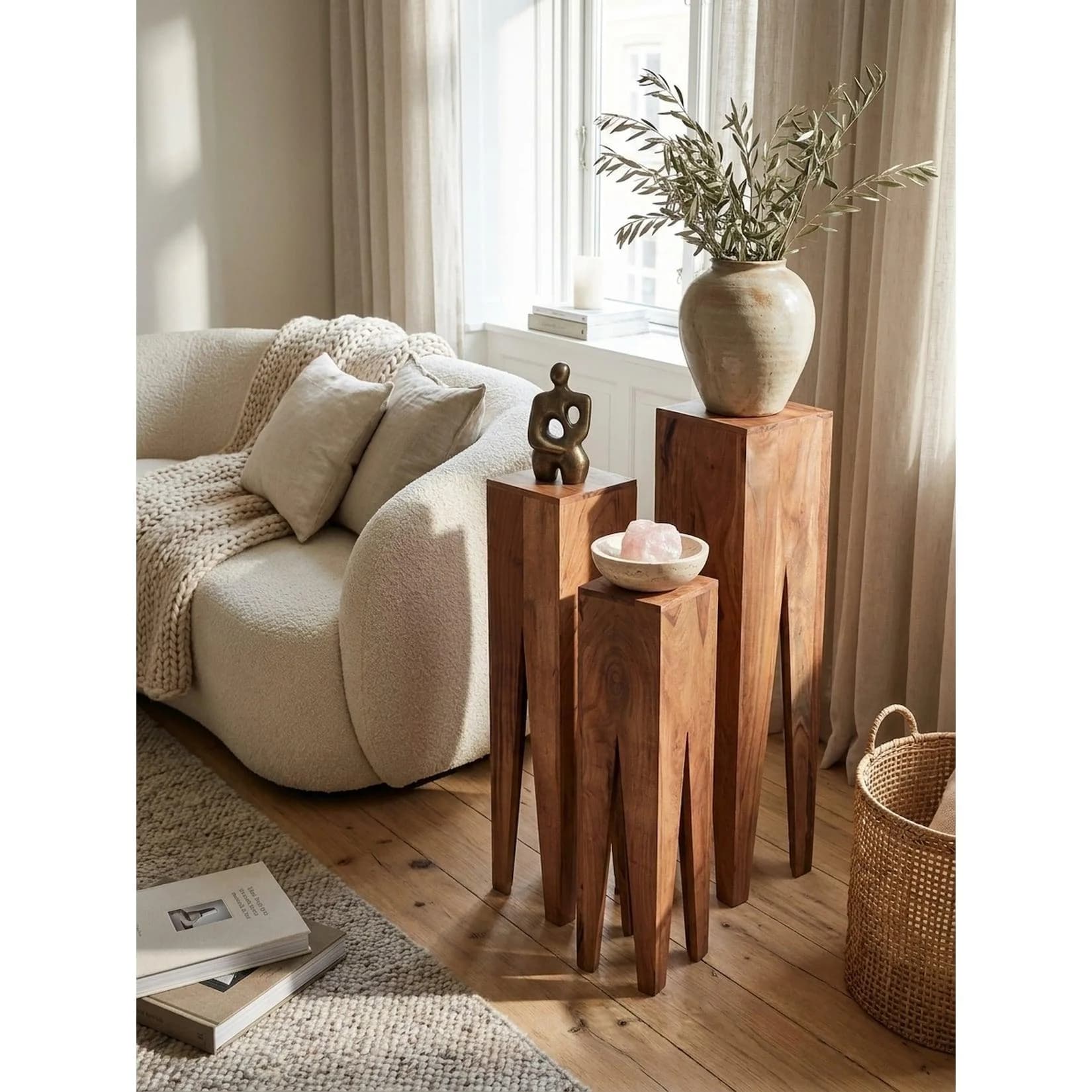 KADIMA DESIGN Beistelltisch 3er Set Massivholz Akazie Modern