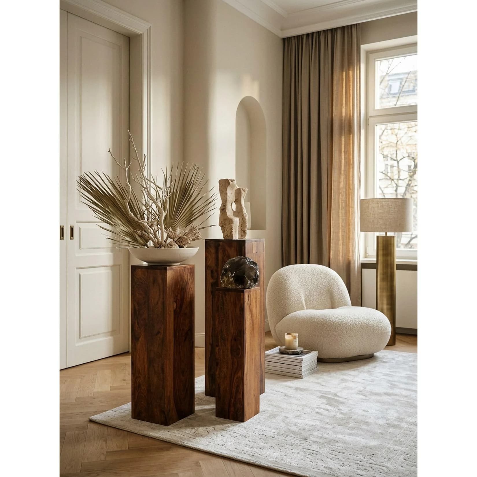 KADIMA DESIGN Beistelltisch 3er Set Massivholz Modern Säulenform Dunkelbraun - Bild 2