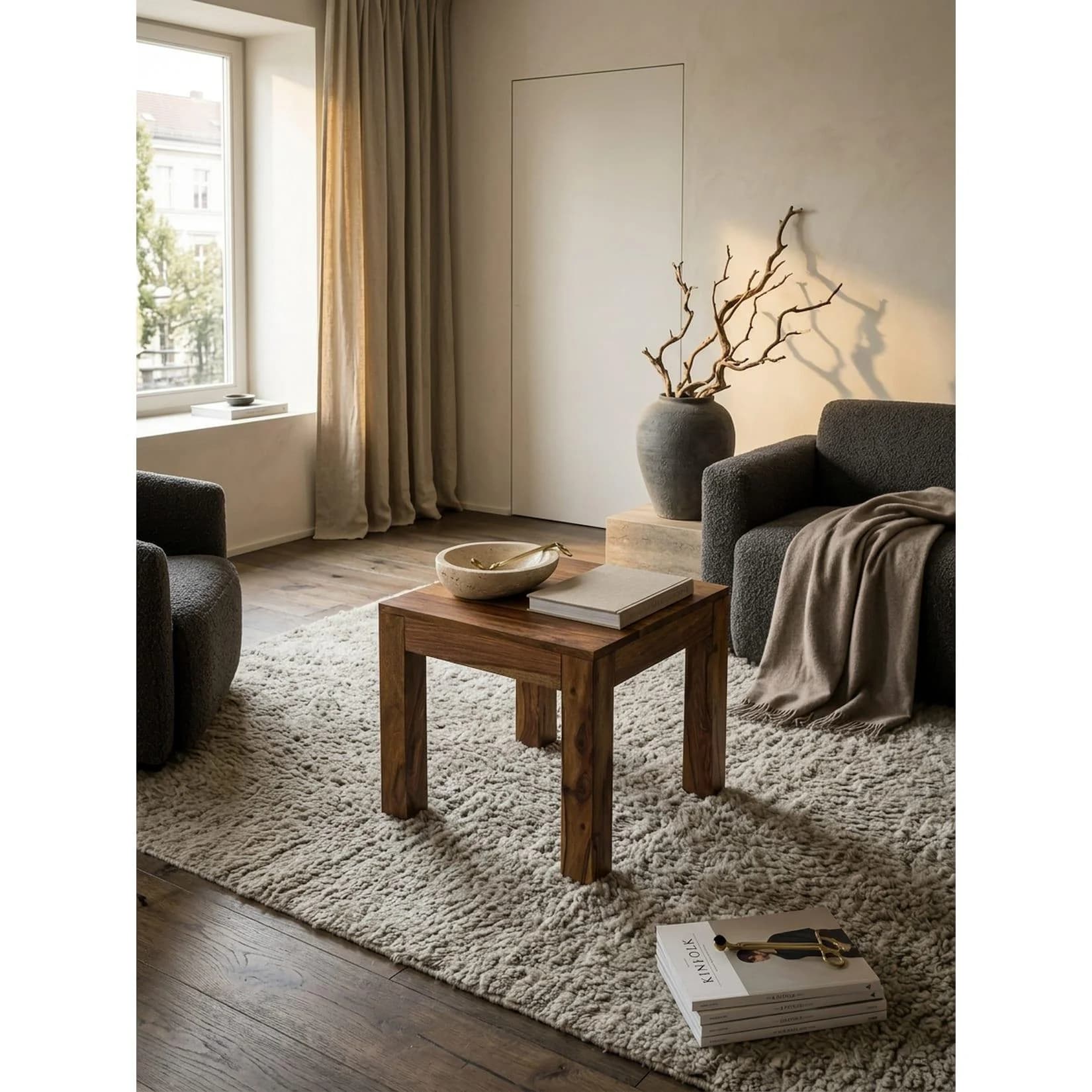 KADIMA DESIGN Beistelltisch Massivholz Landhausstil Dunkelbraun