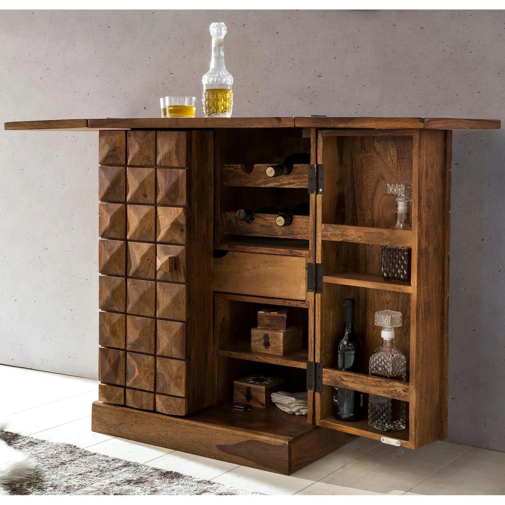 KADIMA DESIGN Hausbar aus Massivholz mit Klappfunktion Dunkelbraun