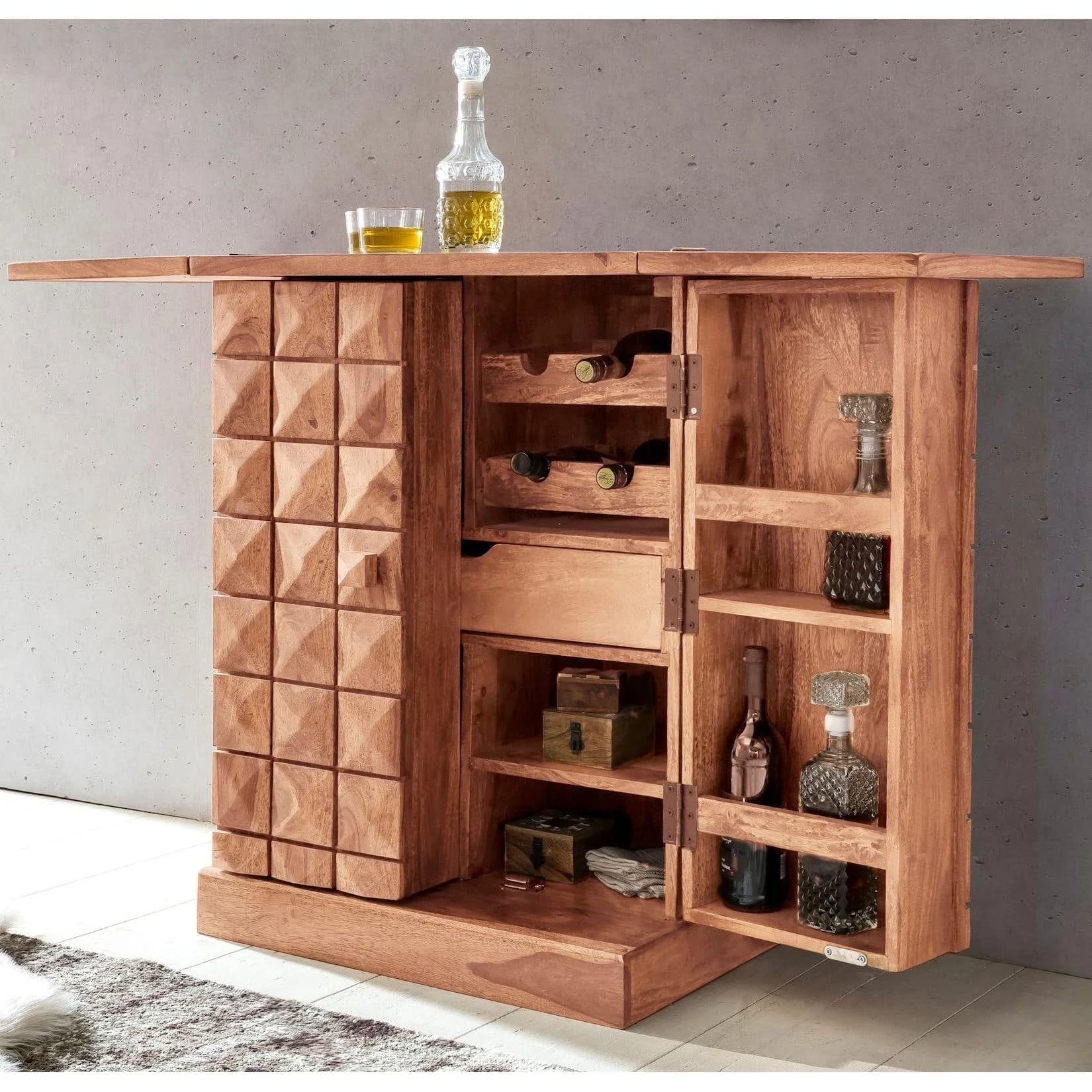 KADIMA DESIGN Hausbar aus Massivholz Akazie mit Klappfunktion