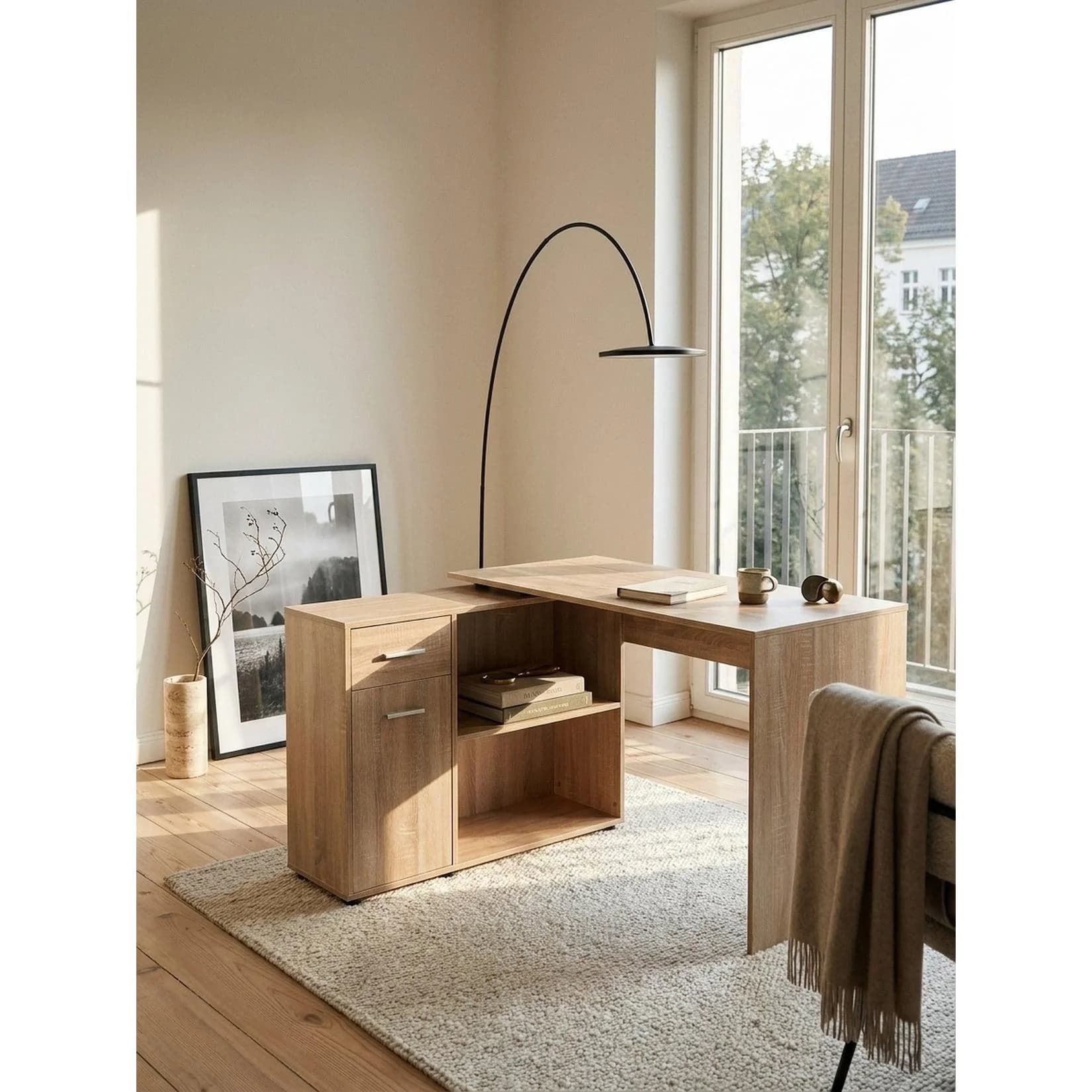 KADIMA DESIGN Eckschreibtisch mit Regal Modern Design Sonoma - Bild 2