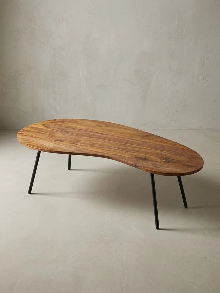 KADIMA DESIGN Couchtisch Nierentisch Massivholz Schwarz Retro - Bild 2