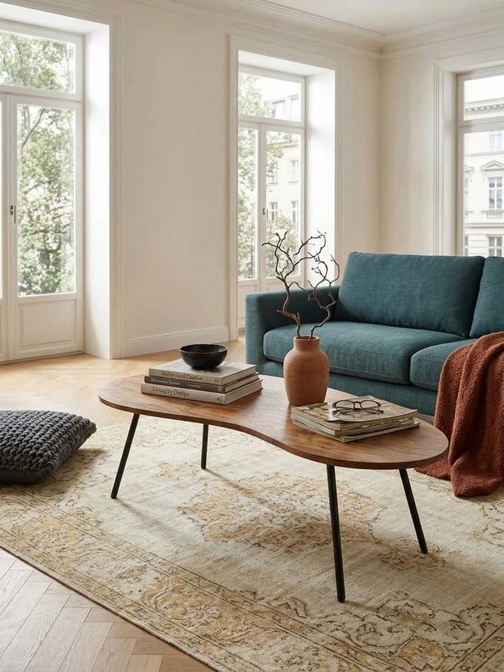 KADIMA DESIGN Couchtisch Nierentisch Massivholz Schwarz Retro - Bild 3