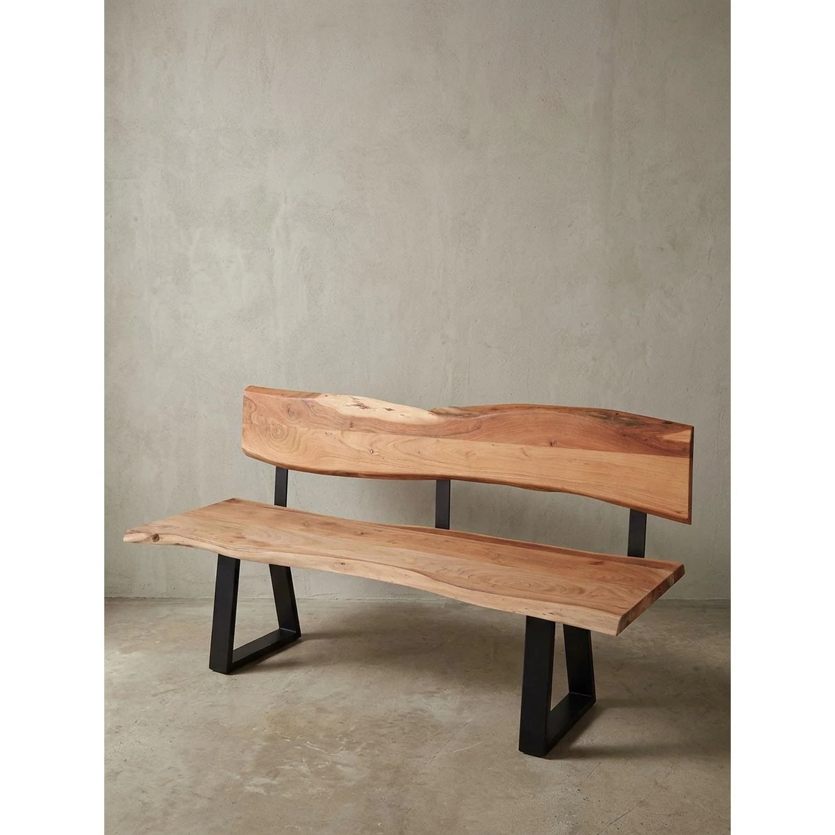 KADIMA DESIGN Esszimmerbank Massivholz Akazie mit Lehne und Baumkante