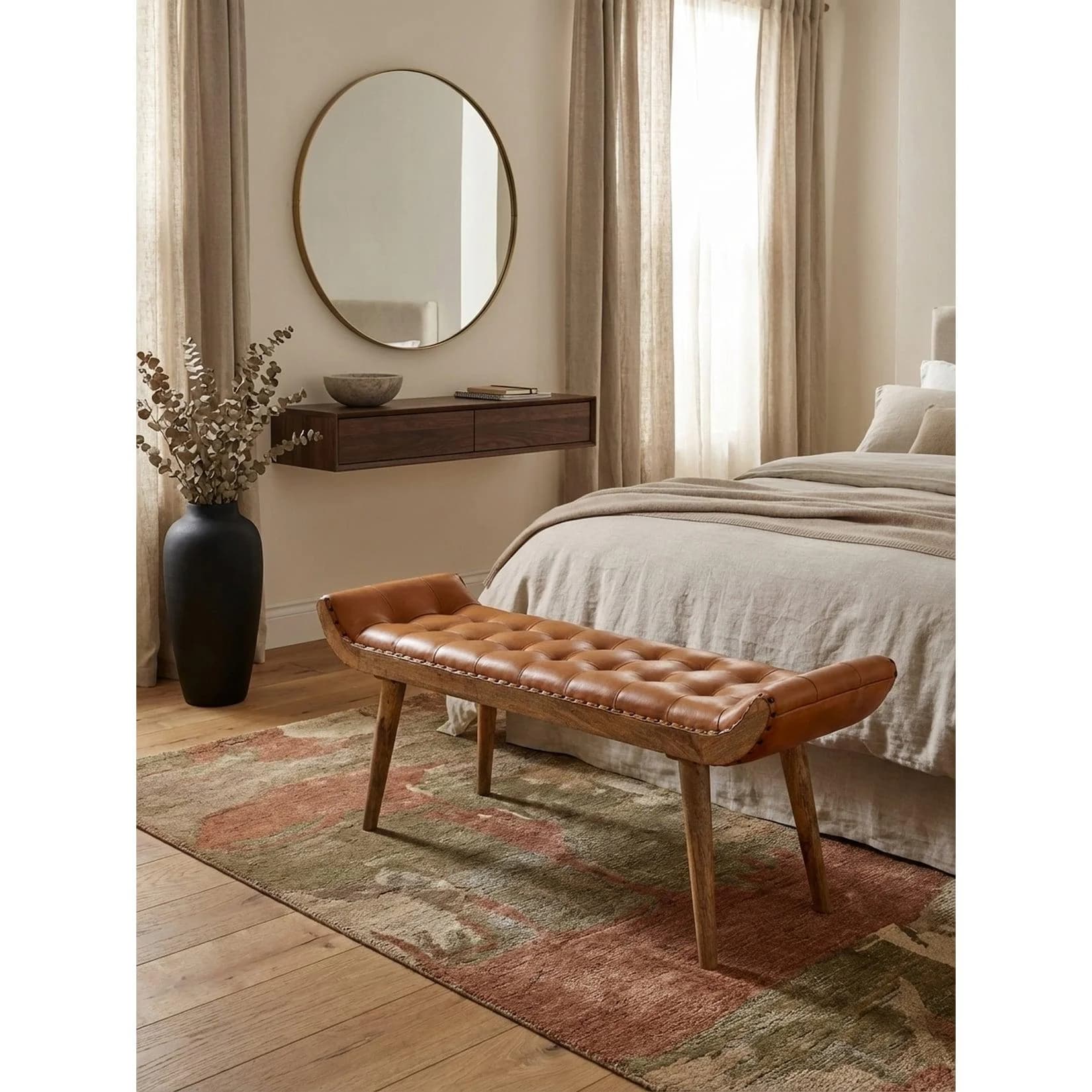 KADIMA DESIGN Ledersitzbank Chesterfield Design ohne Lehne