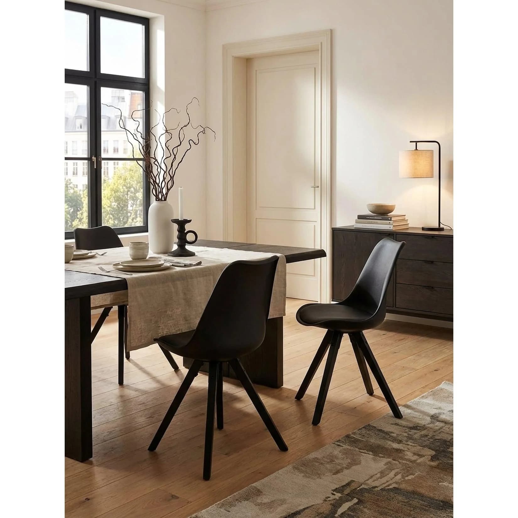 KADIMA DESIGN Esszimmerstuhl 2er Set Schwarz Kunstleder Skandinavisch