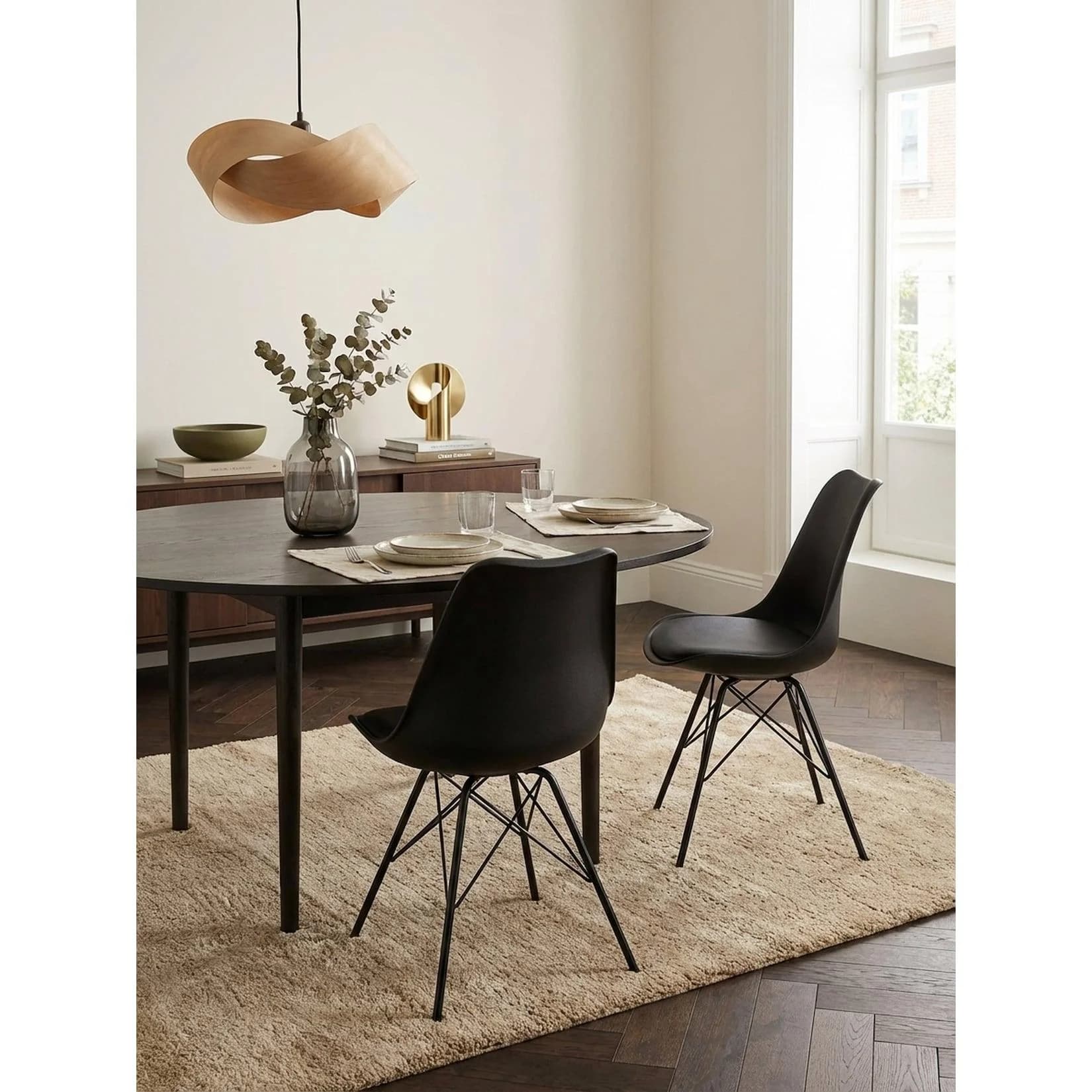 KADIMA DESIGN 2er Set Esszimmerstühle Schwarz Kunststoff Kunstleder Metallbeine - Bild 2