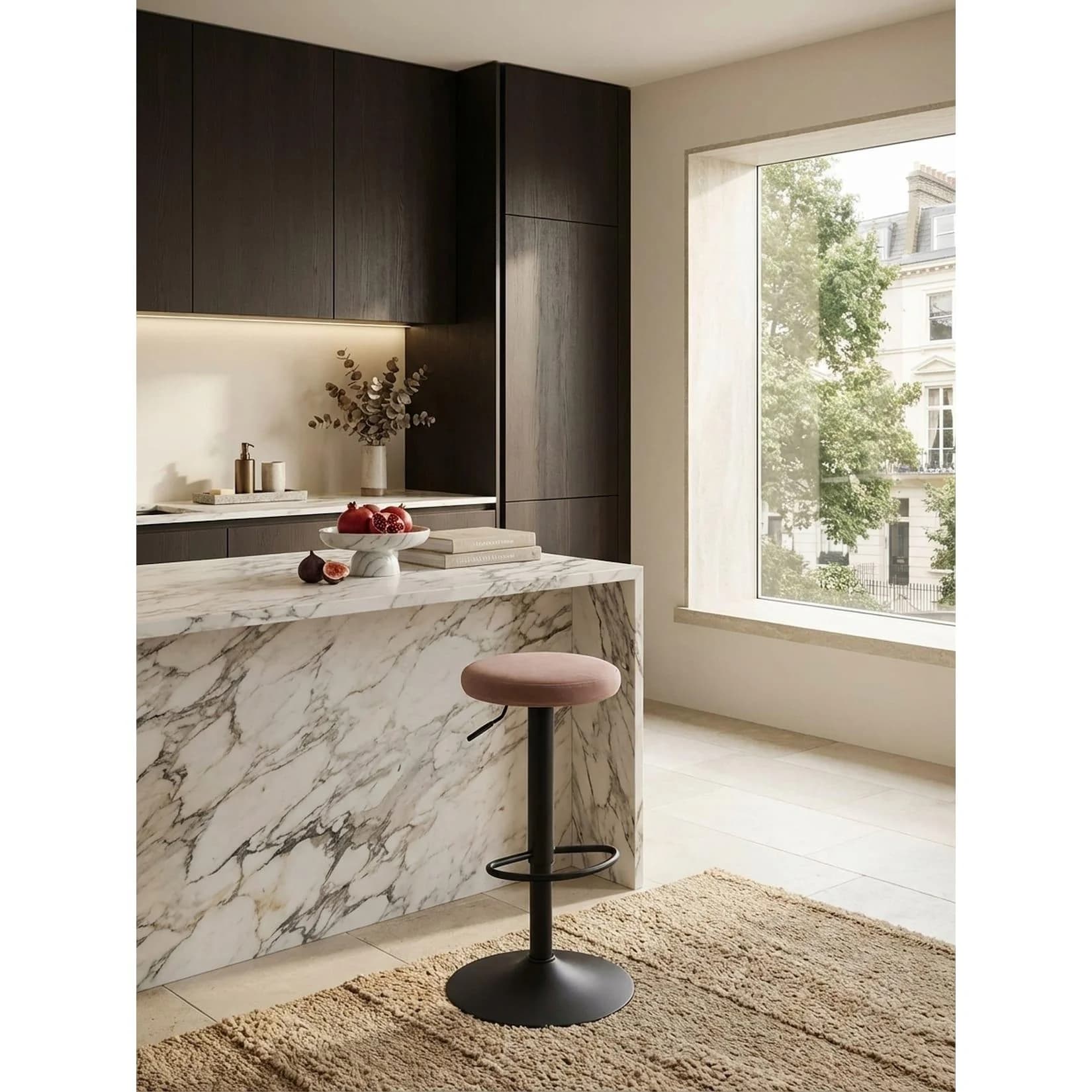 KADIMA DESIGN Barhocker Samt Höhenverstellbar Rosa Metallgestell