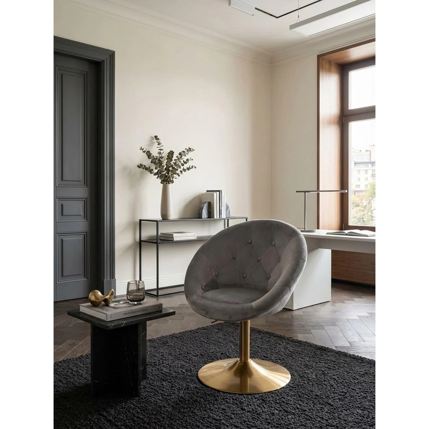 KADIMA DESIGN Loungesessel Samt Grau Gold Drehbar