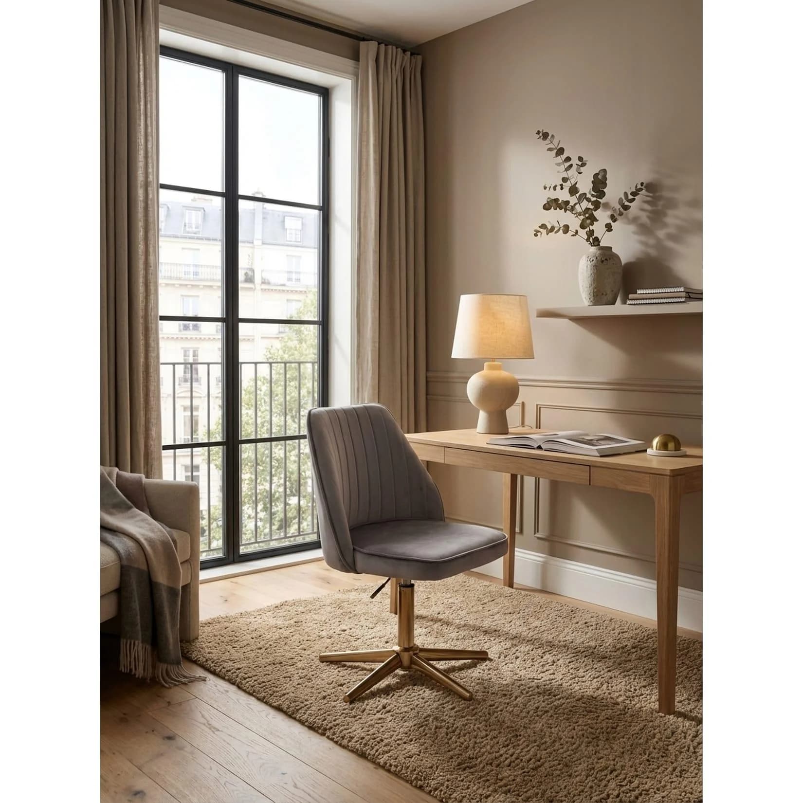 KADIMA DESIGN Drehstuhl Samt mit Lehne Grau