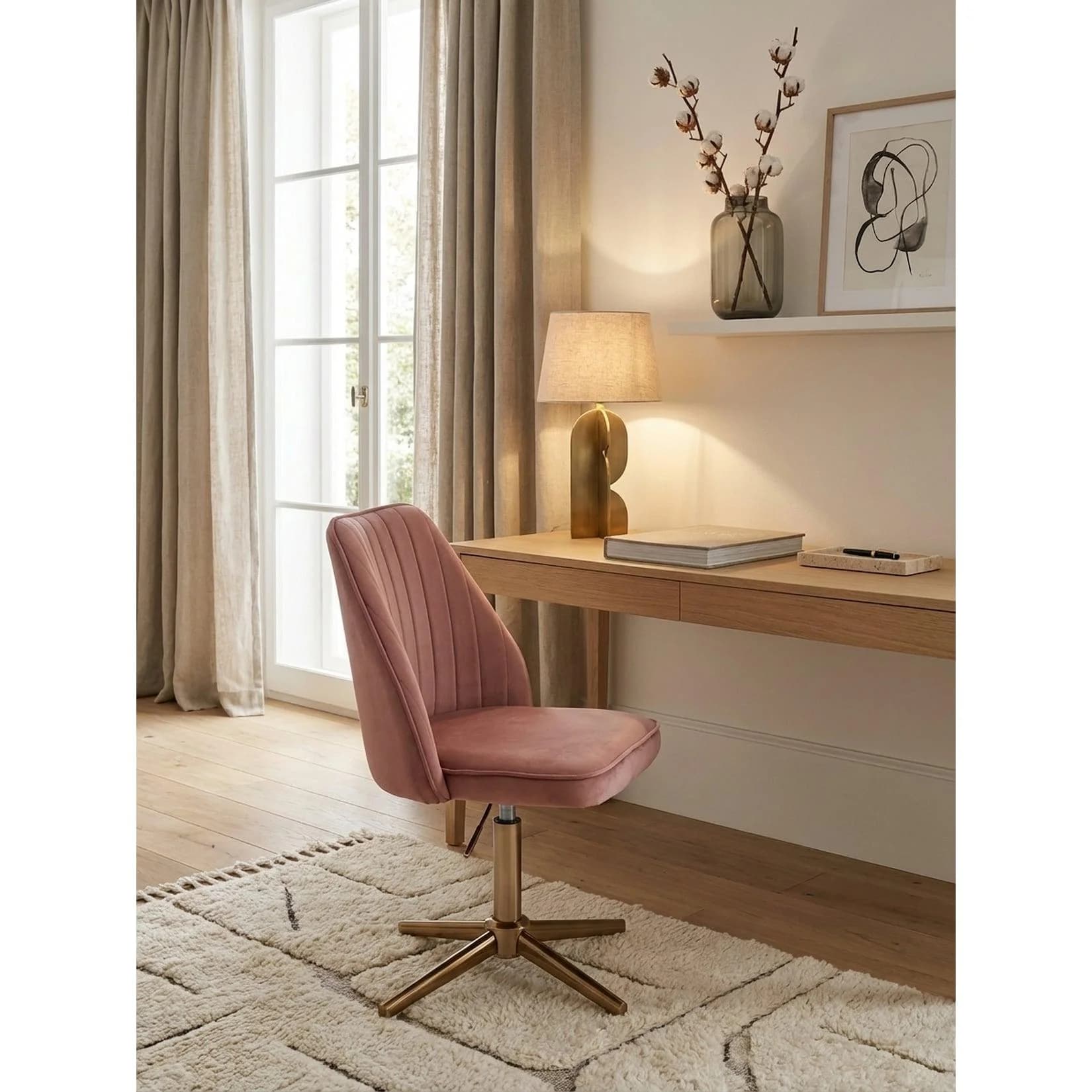 KADIMA DESIGN Drehstuhl Samt Rosa mit Lehne
