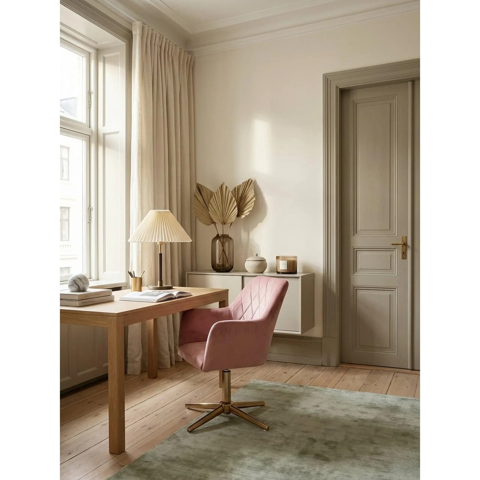 KADIMA DESIGN Samtsessel Rosa mit Rautensteppung und goldenem Sternfuß