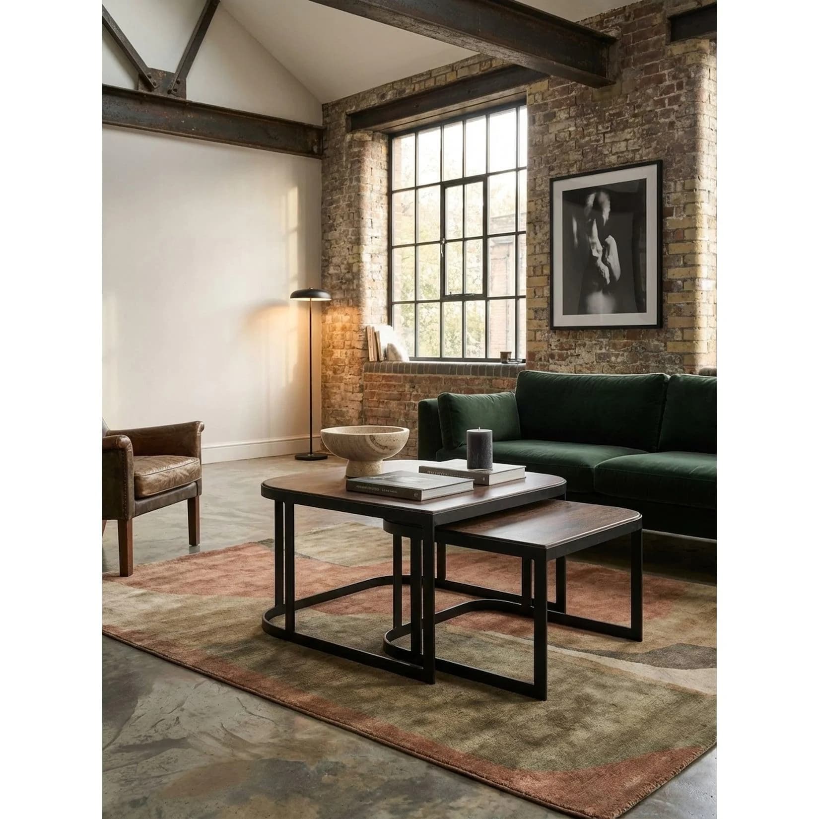 KADIMA DESIGN Couchtisch 2er Set Mango Massivholz Metall Rund Industrial