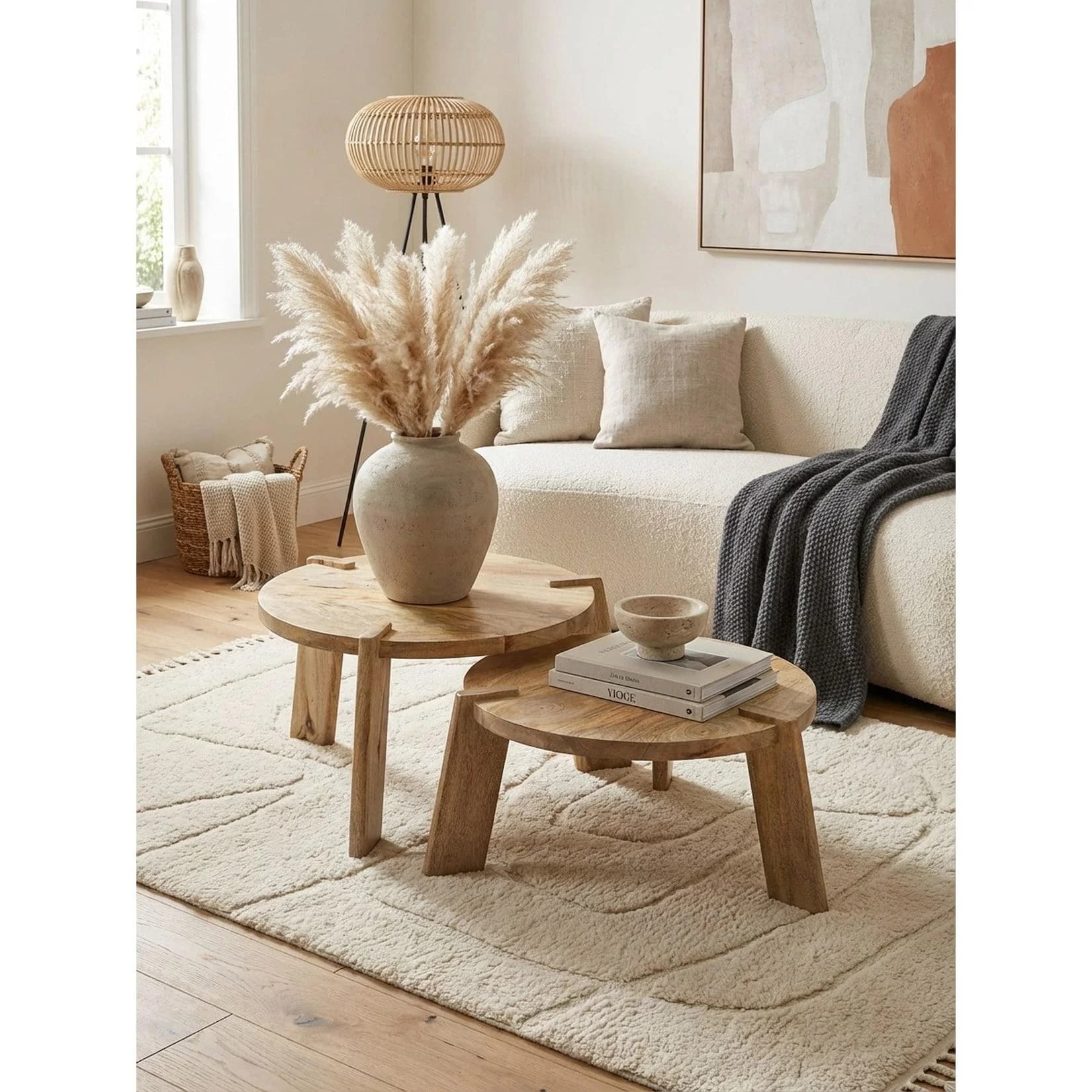 KADIMA DESIGN Couchtisch 2er Set Mango Massivholz Rund Hellbraun