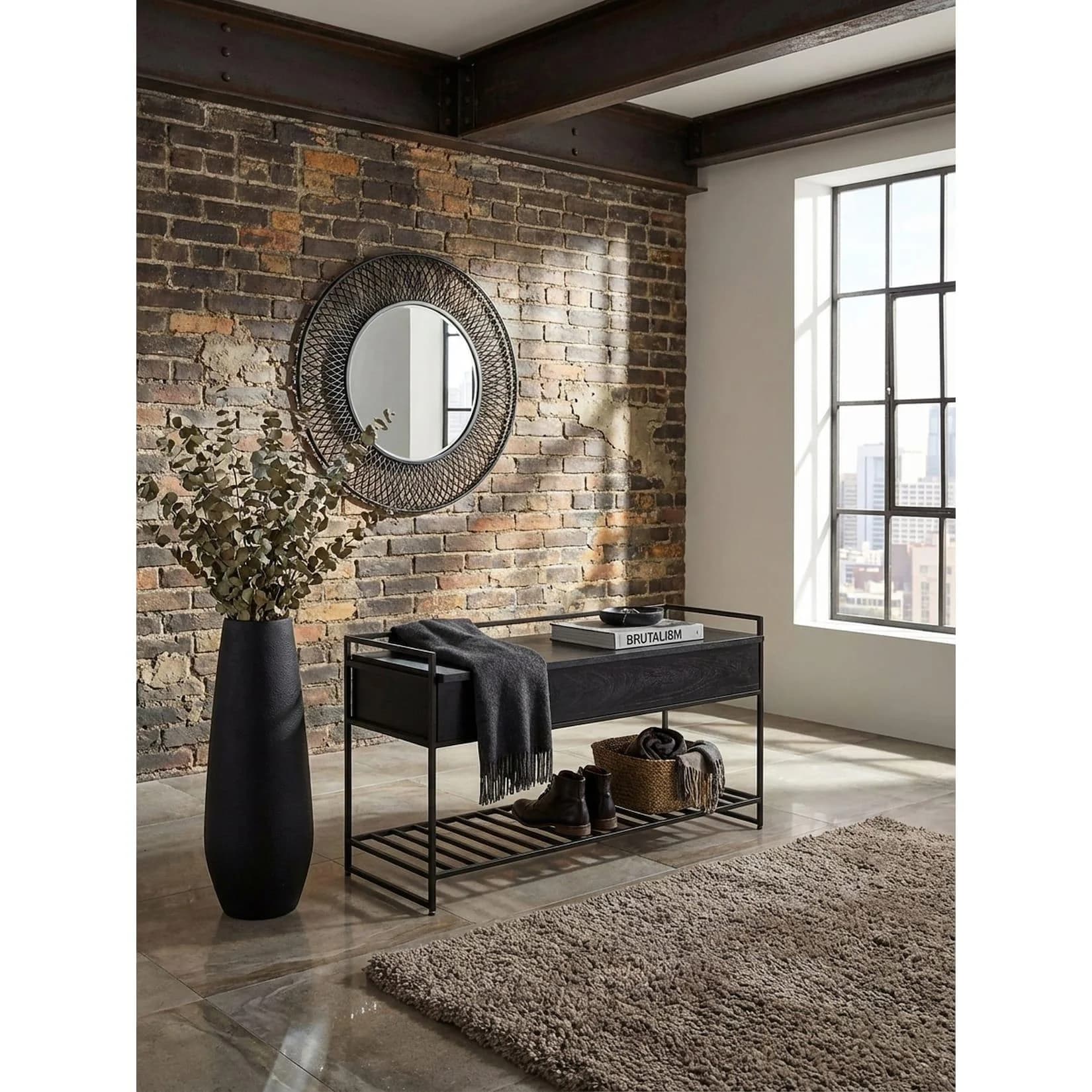 KADIMA DESIGN Sitzbank Massivholz Metall Schwarz mit Stauraum