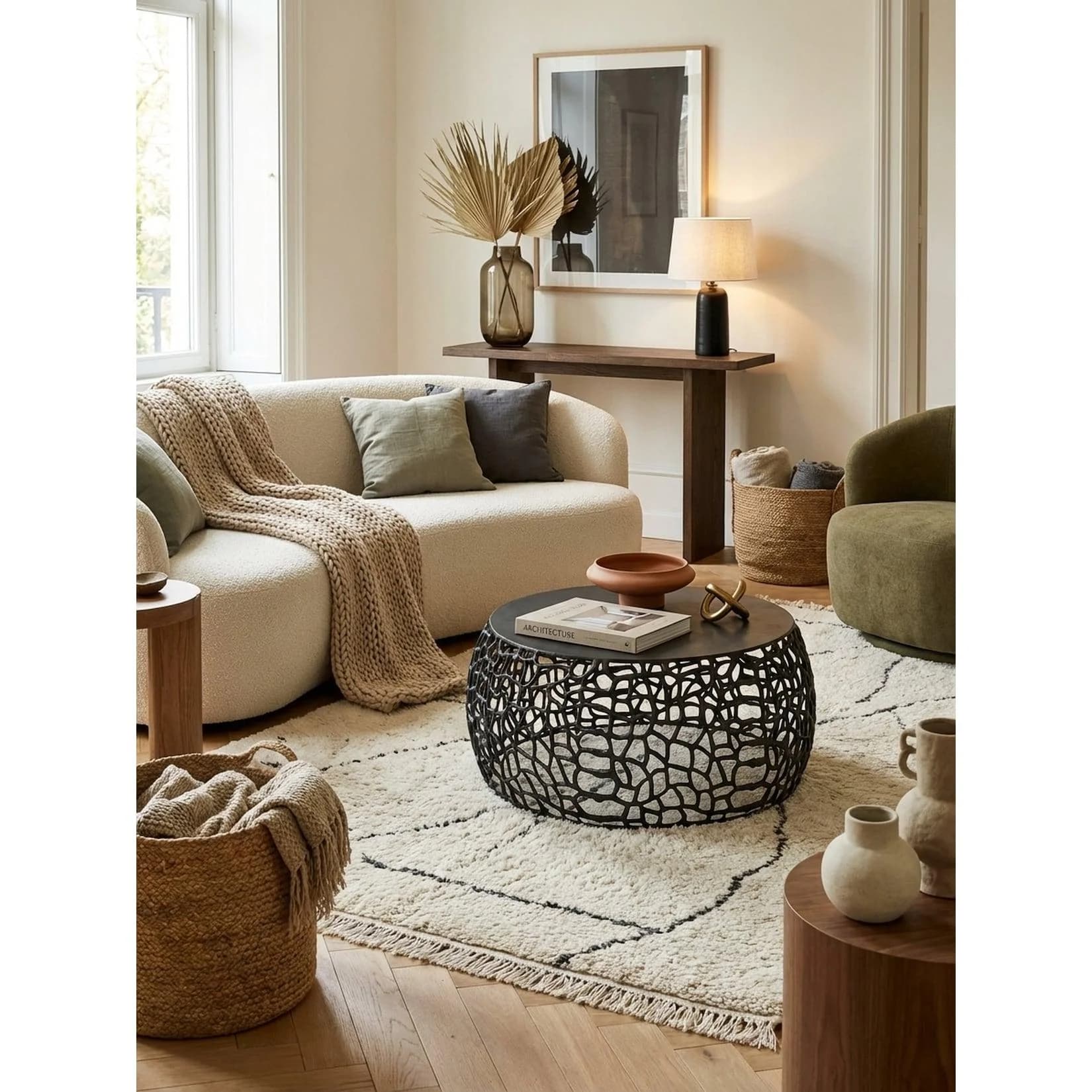 KADIMA DESIGN Couchtisch Aluminium Rund Schwarz Ast-Struktur