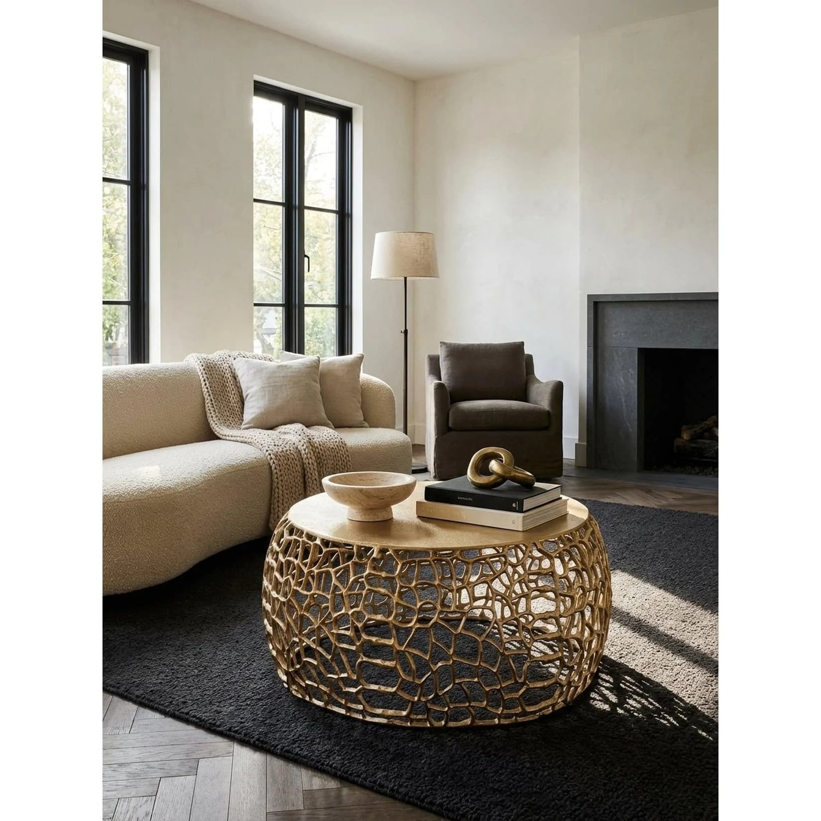KADIMA DESIGN Couchtisch Aluminium Rund Gold Ast-Struktur
