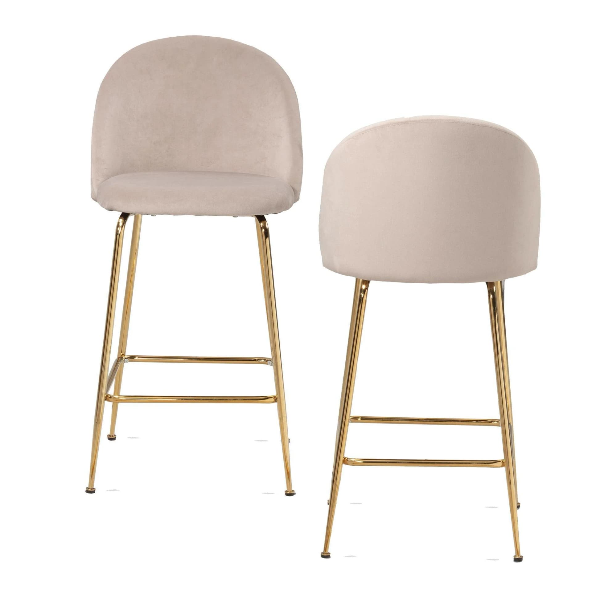 KADIMA DESIGN Barhocker 2er Set Samt Beige Goldgestell Skandi-Stil