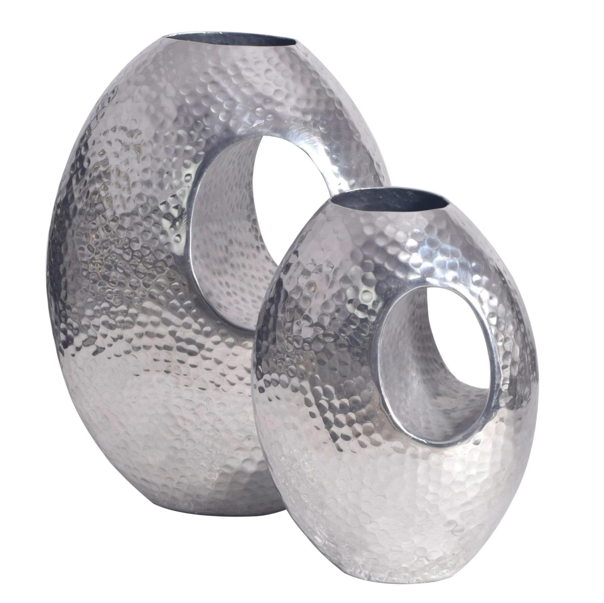 KADIMA DESIGN VASE 2er Set Aluminium Tragegriff Hammerschlag Silber