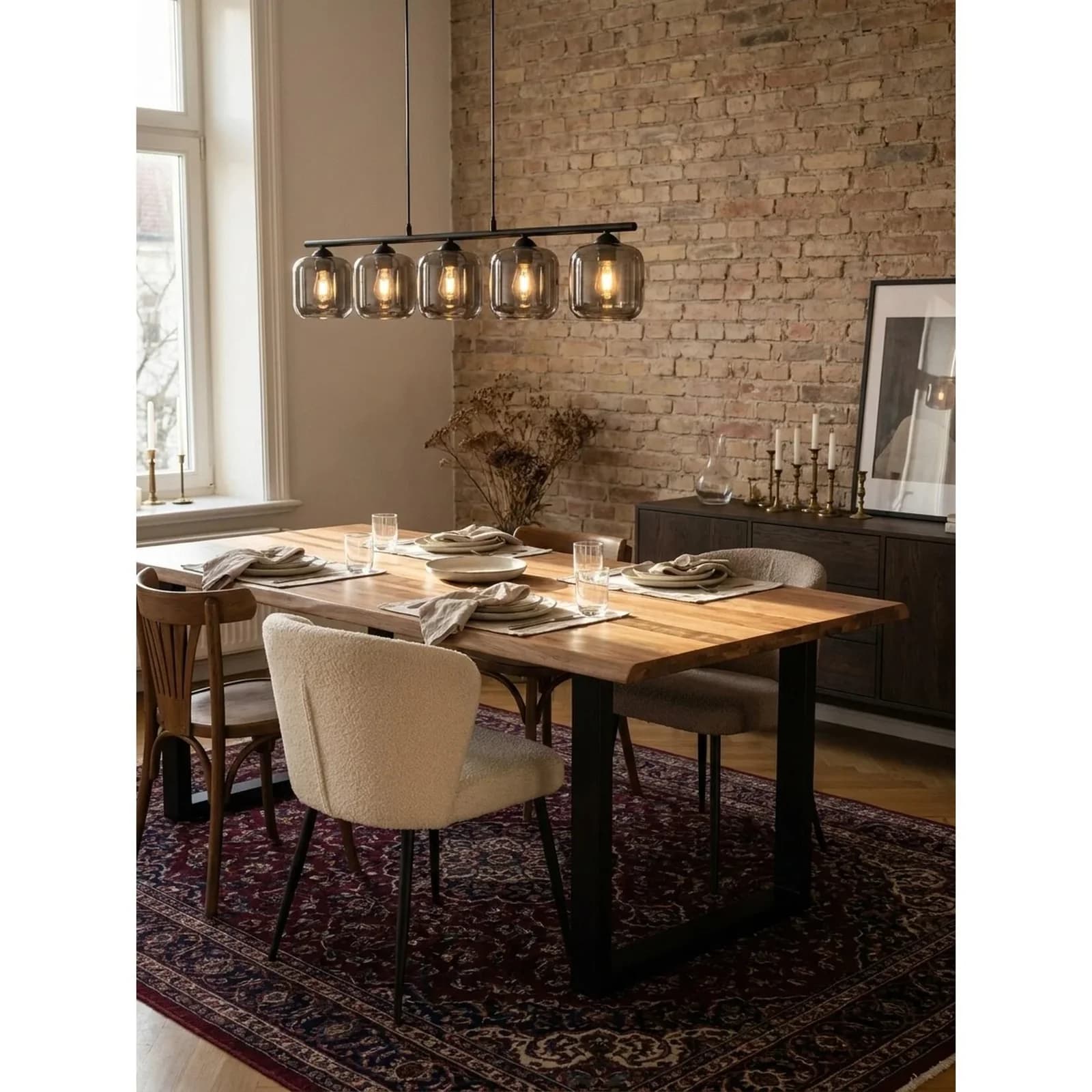 KADIMA DESIGN Esstisch Massivholz Akazie mit Metall Trapezgestell