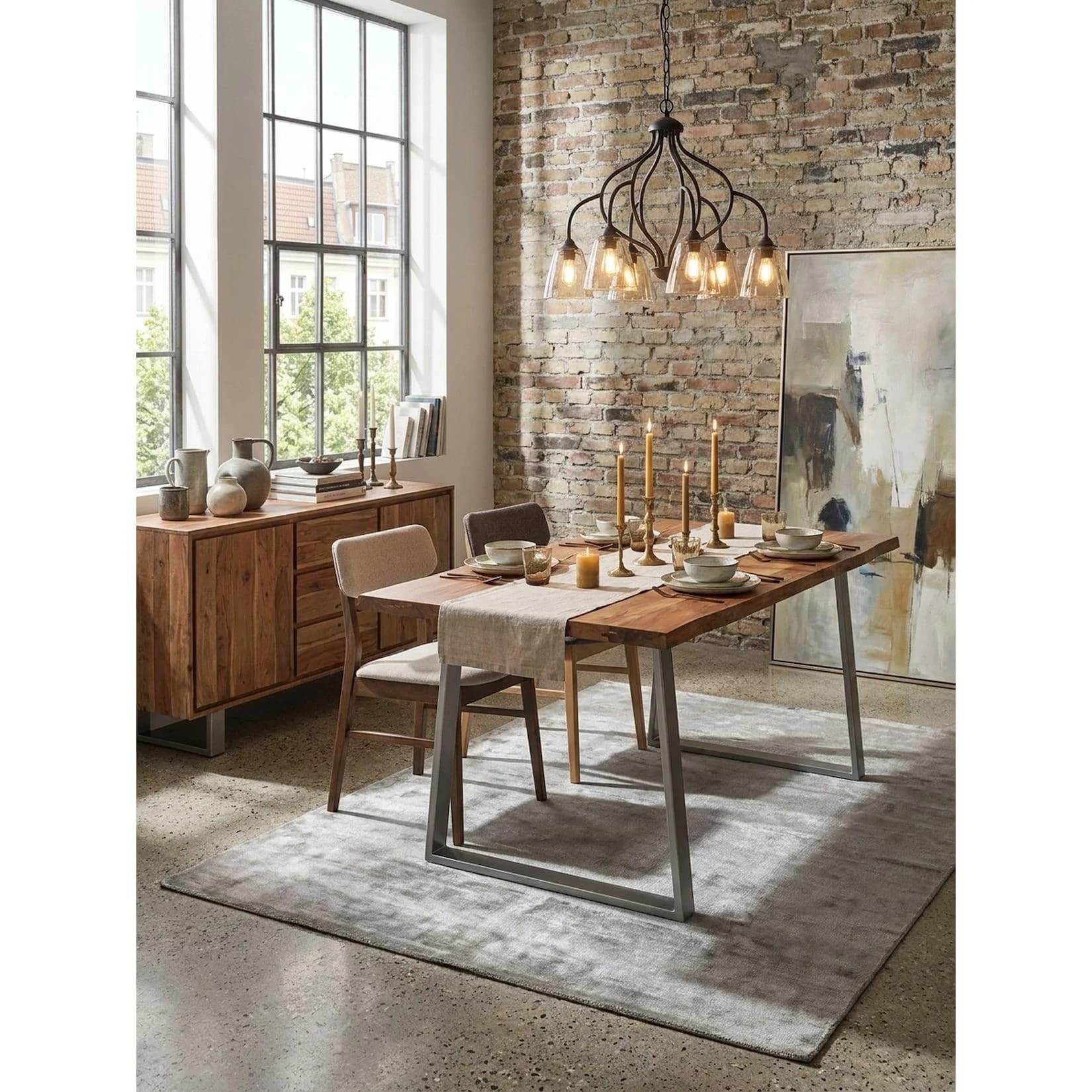 KADIMA DESIGN Esstisch Massivholz Akazie Metall Trapezgestell