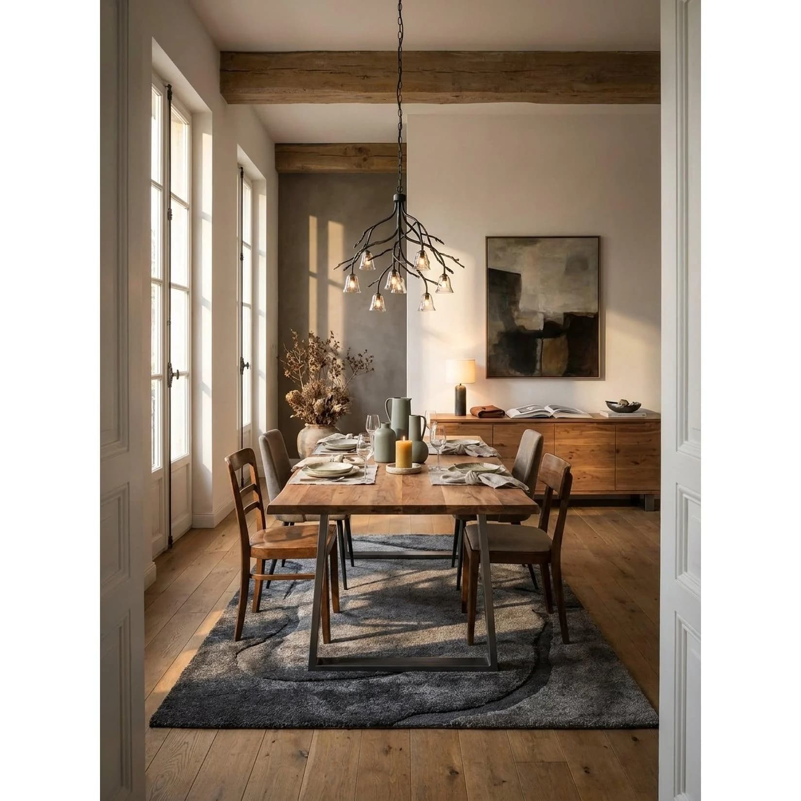 KADIMA DESIGN Esstisch Massivholz Akazie Metall Trapezgestell Baumkante