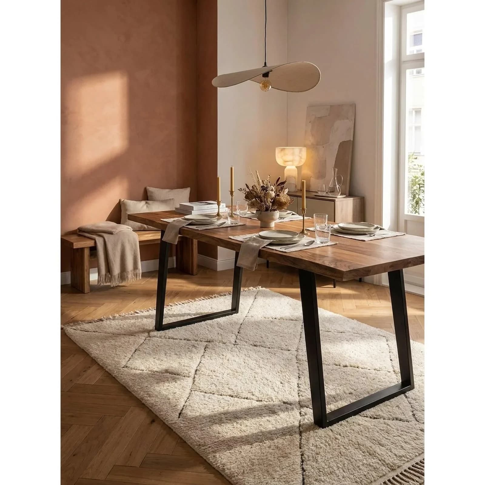 KADIMA DESIGN Esstisch Massivholz Akazie Metall U-Gestell