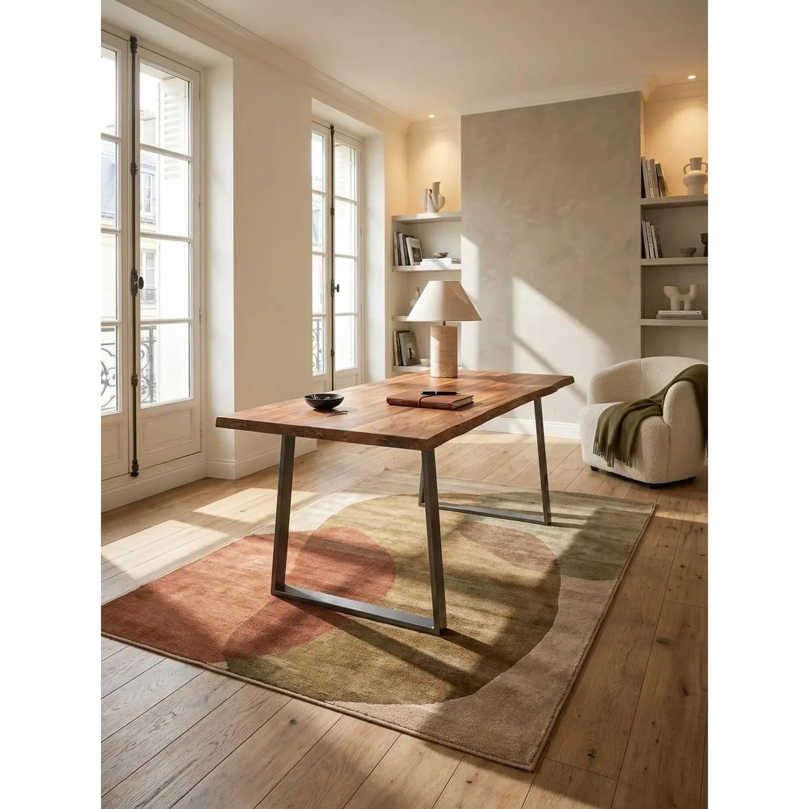 KADIMA DESIGN Schreibtisch Massivholz Akazie mit Trapezgestell