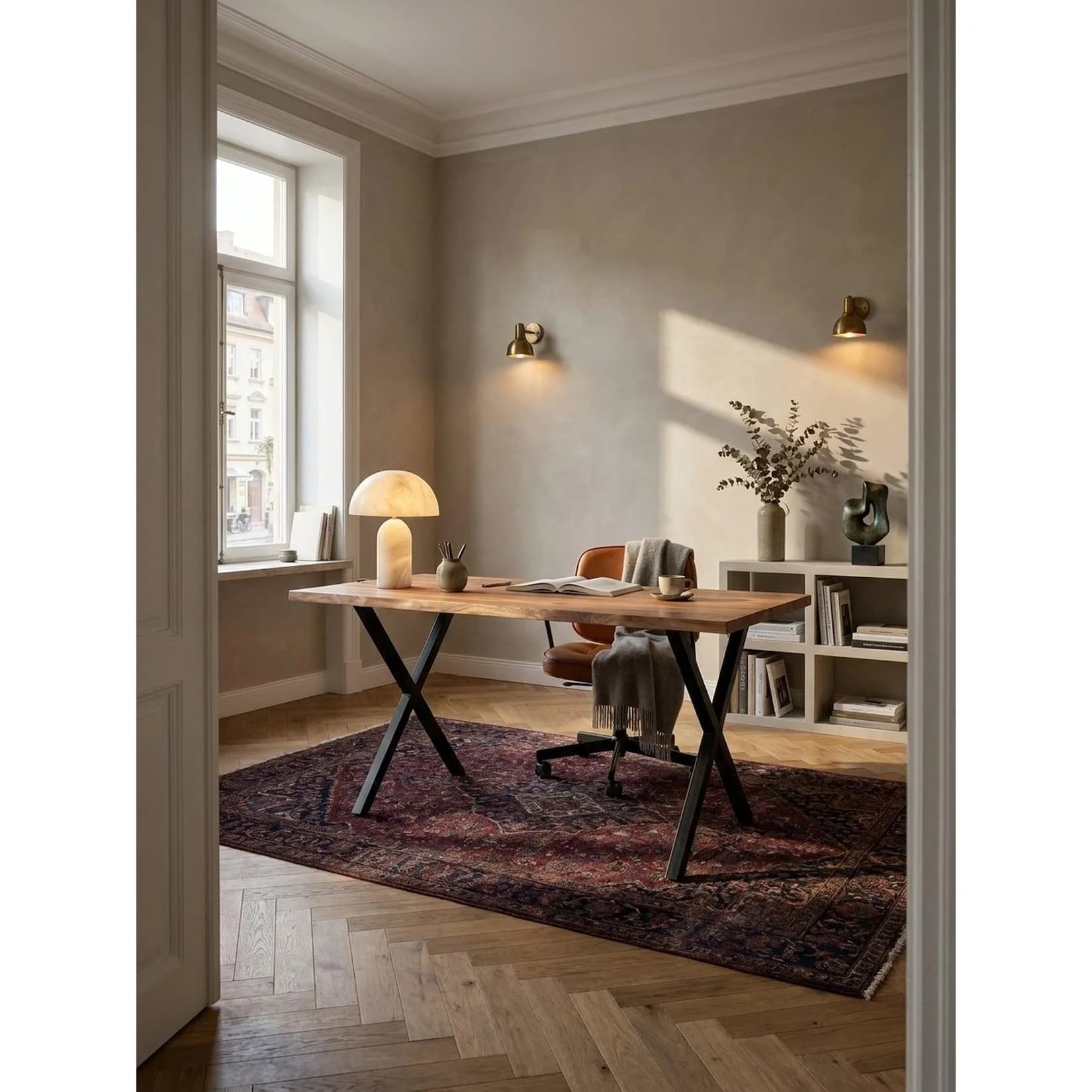 KADIMA DESIGN Schreibtisch Massivholz Akazie X-Gestell