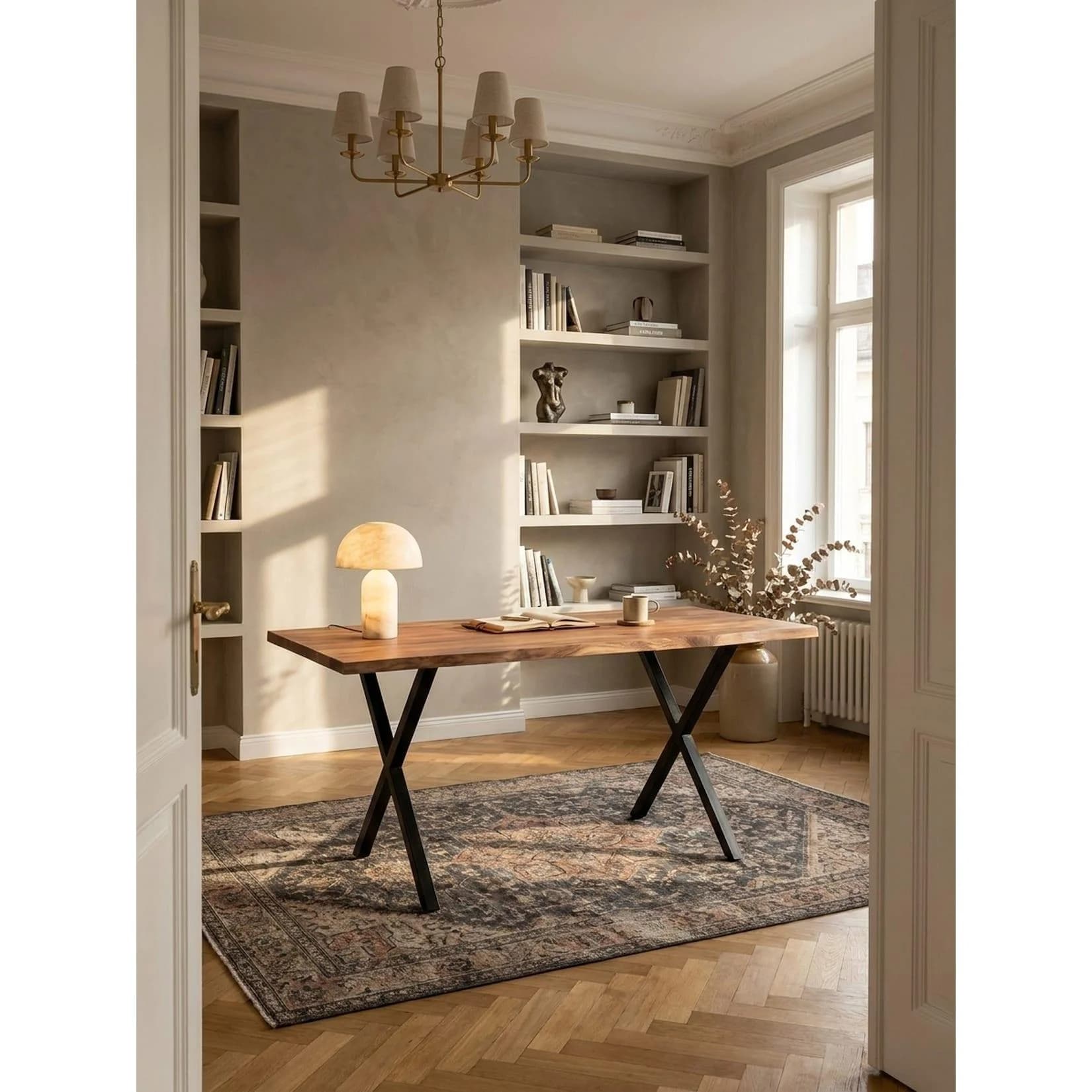 KADIMA DESIGN Schreibtisch Massivholz Baumkante X-Gestell Akazie