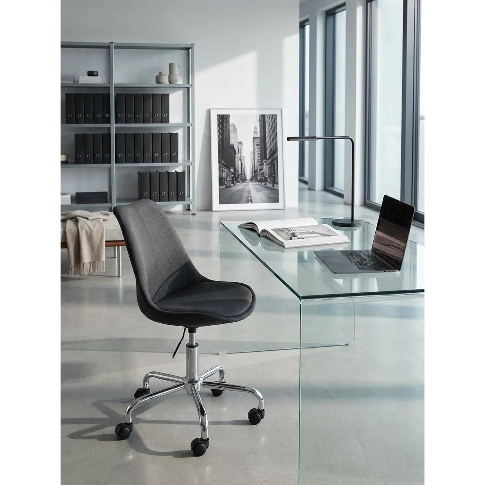 KADIMA DESIGN Schreibtischstuhl Schwarz Stoff drehbar mit Lehne und Rollen