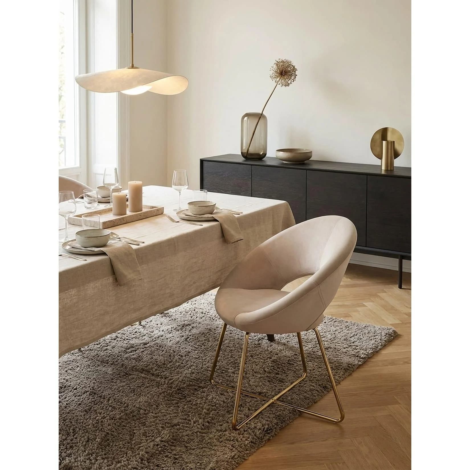 KADIMA DESIGN Esszimmerstuhl Samt Beige Gold Metallgestell