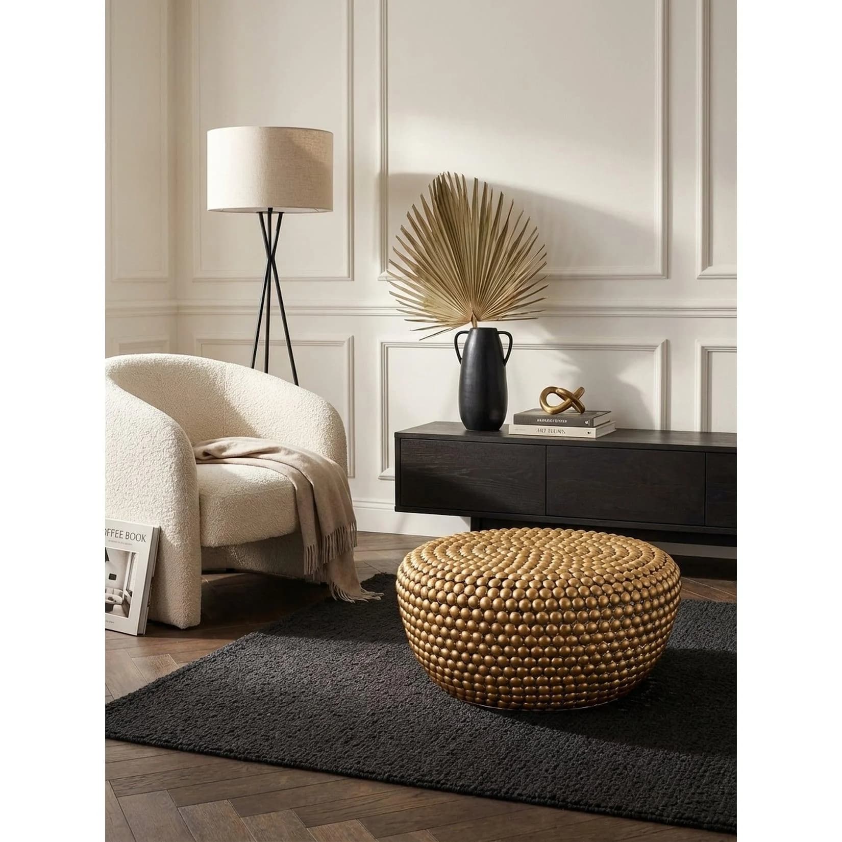 KADIMA DESIGN Couchtisch Rund Goldfarbenes Aluminium Orientalisches Design