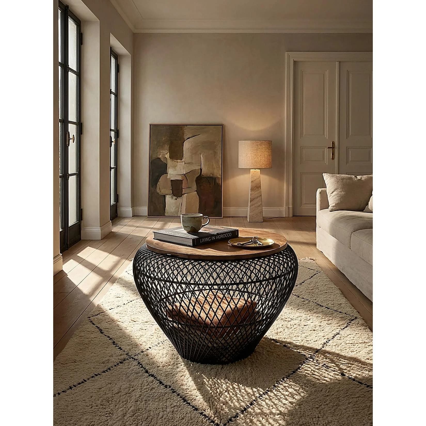 KADIMA DESIGN Couchtisch Schwarz Rund Massivholz Mango