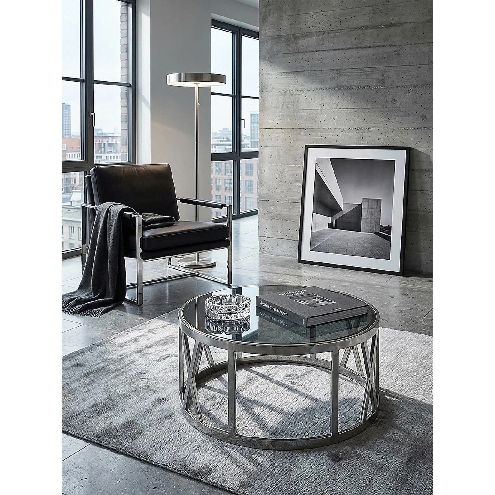 KADIMA DESIGN Couchtisch Glas Metall Silber Modernes Design