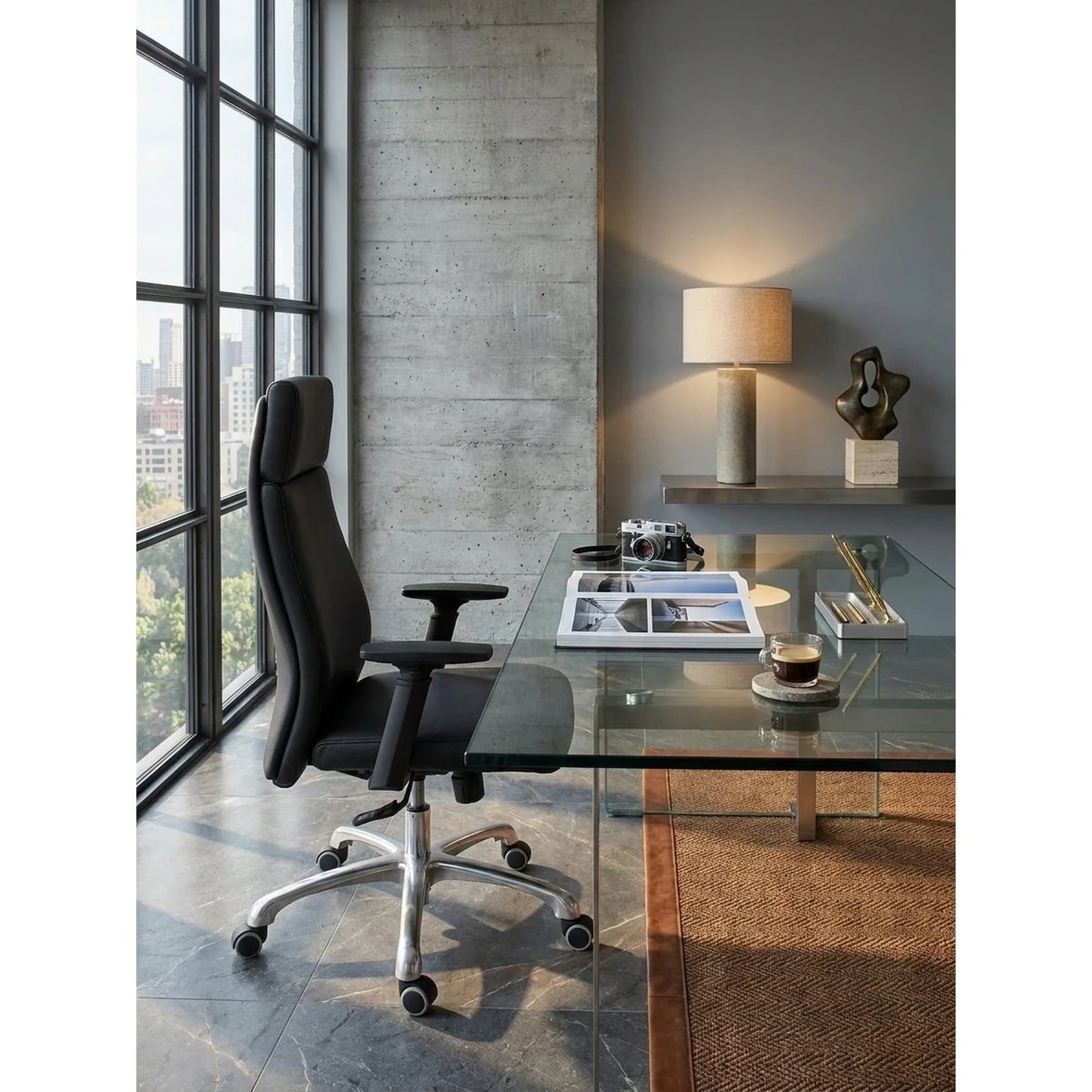 KADIMA DESIGN Bürostuhl PORTO Echtleder mit Kopfstütze und Wippmechanik - Bild 2