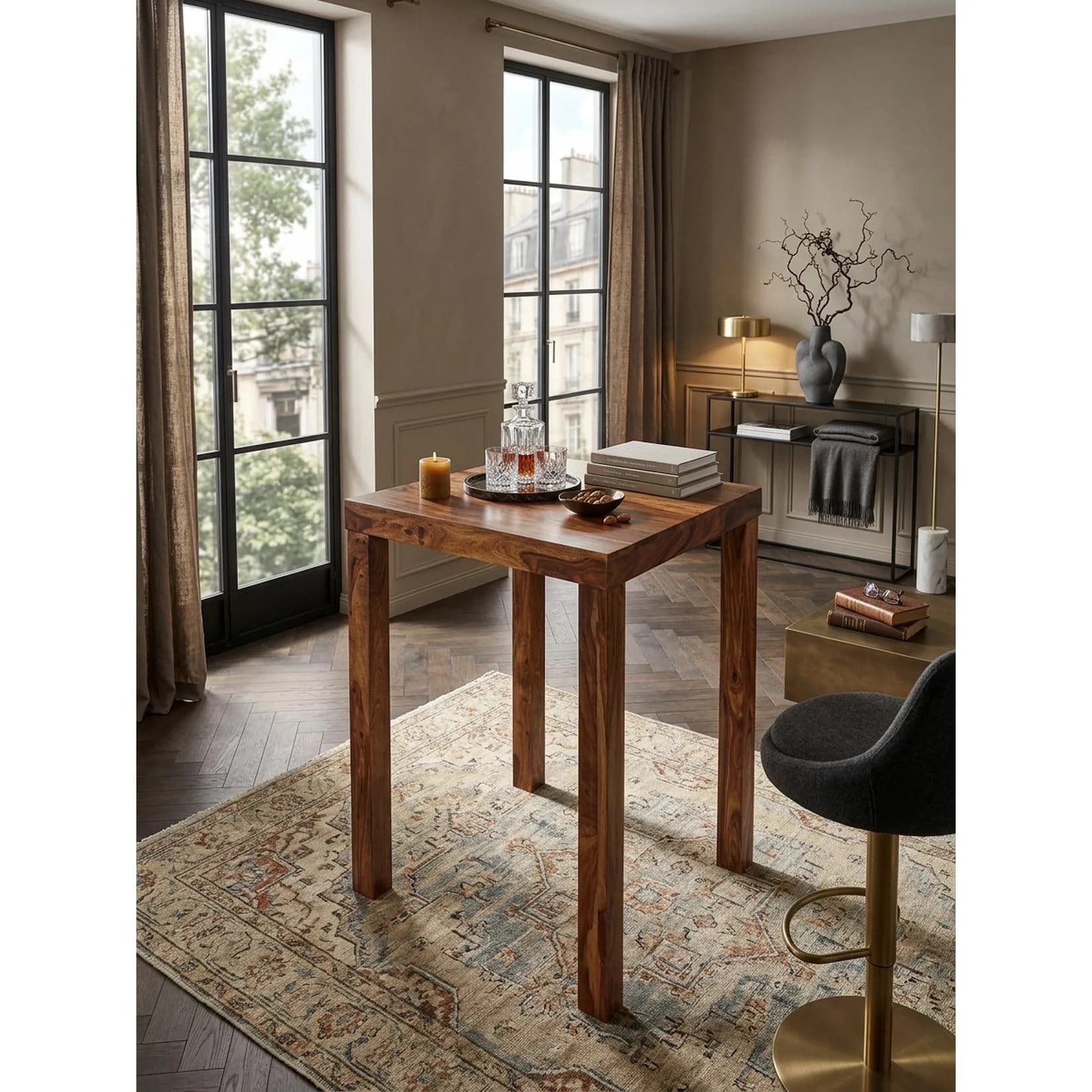 KADIMA DESIGN Bartisch MUMBAI Massivholz 80x80x110 cm Bistro-Tisch Landhaus-Stil - Bild 2