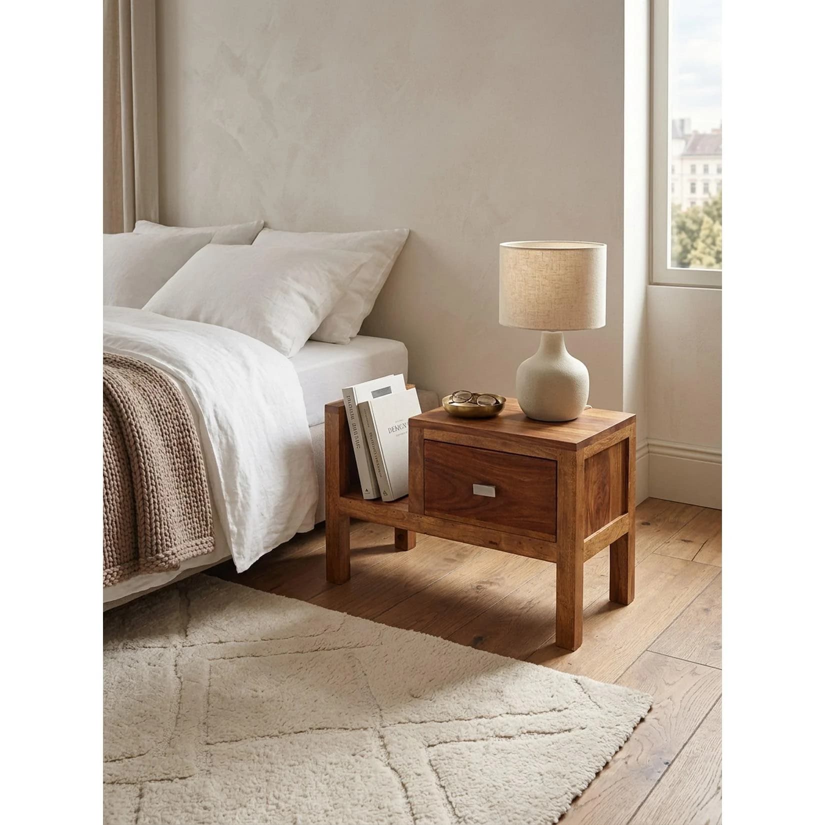 KADIMA DESIGN Nachttisch Massivholz 40 cm Schublade Landhausstil