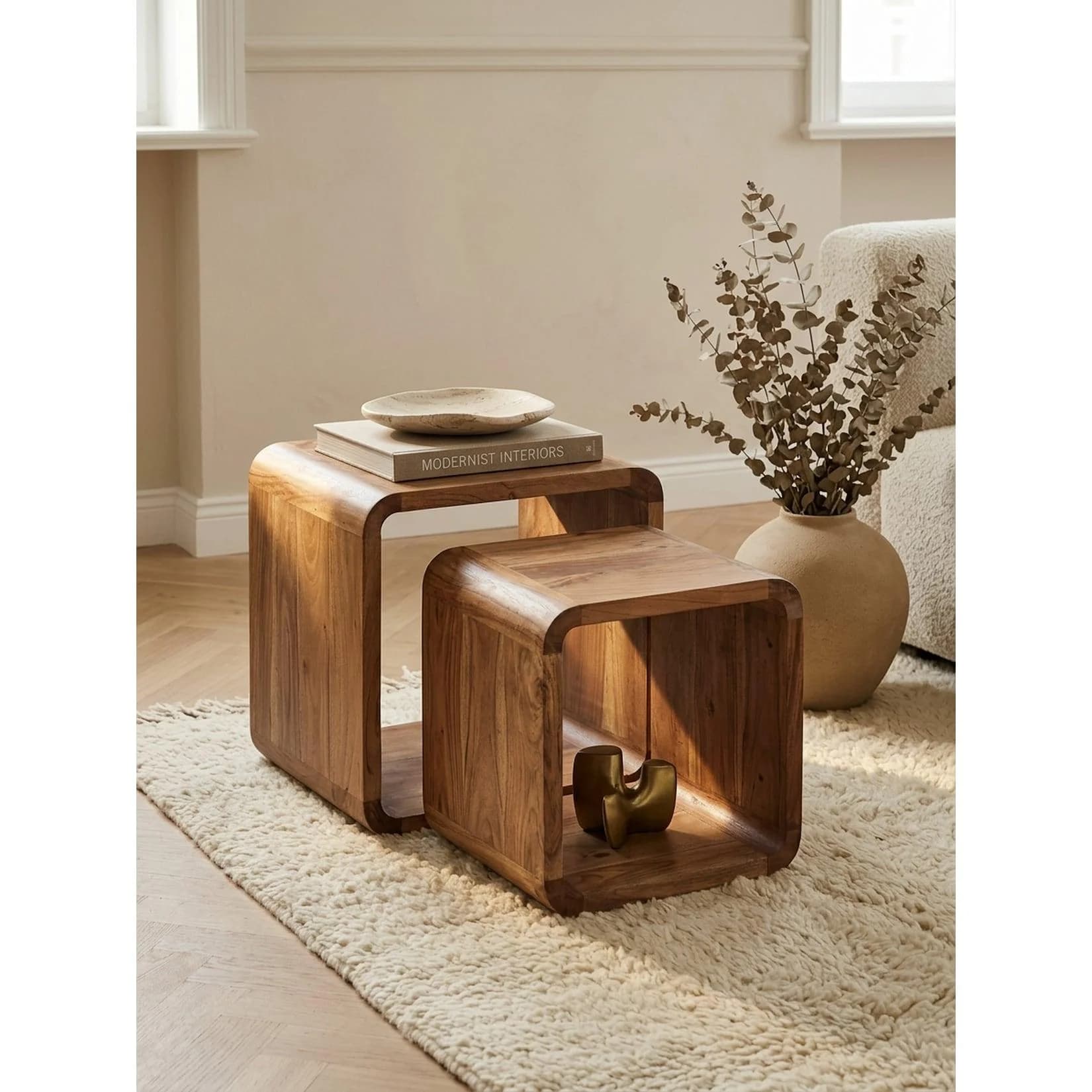 KADIMA DESIGN Beistelltisch Set 2-teilig Akazie Massivholz Modern - Bild 2