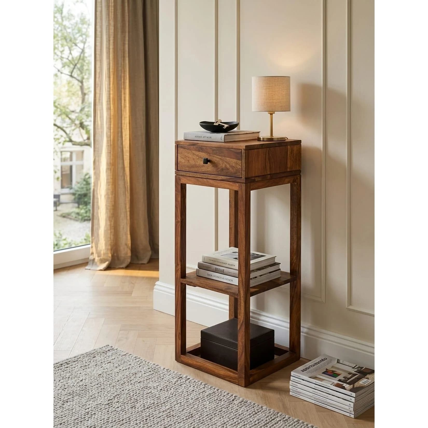 KADIMA DESIGN Beistelltisch Massivholz Braun mit Schublade