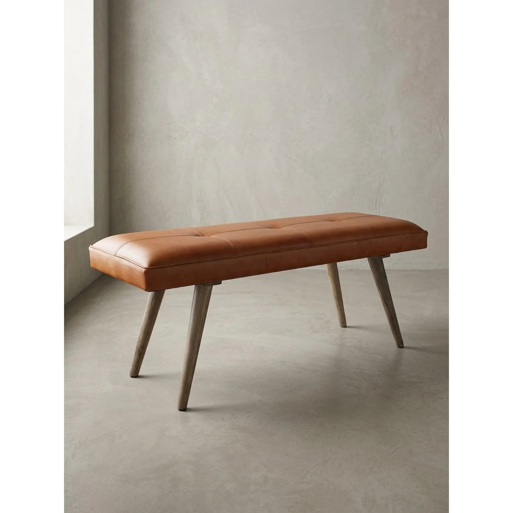 KADIMA DESIGN Sitzbank Ziegenleder Massivholz Braun Retro