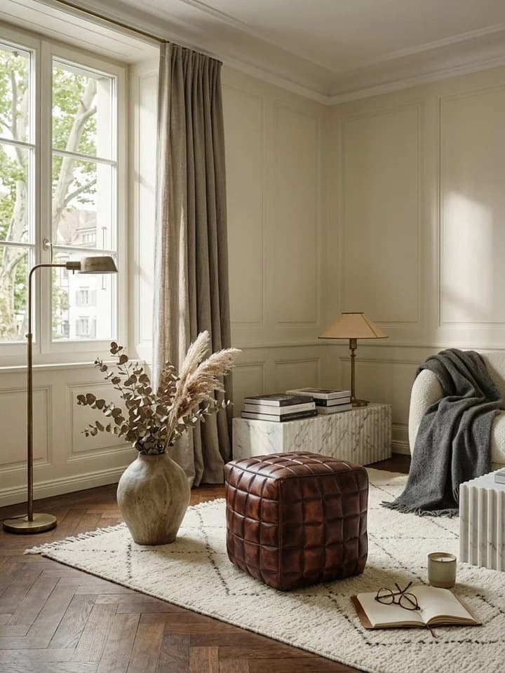 KADIMA DESIGN Sitzhocker Echtleder braun Design Pouf