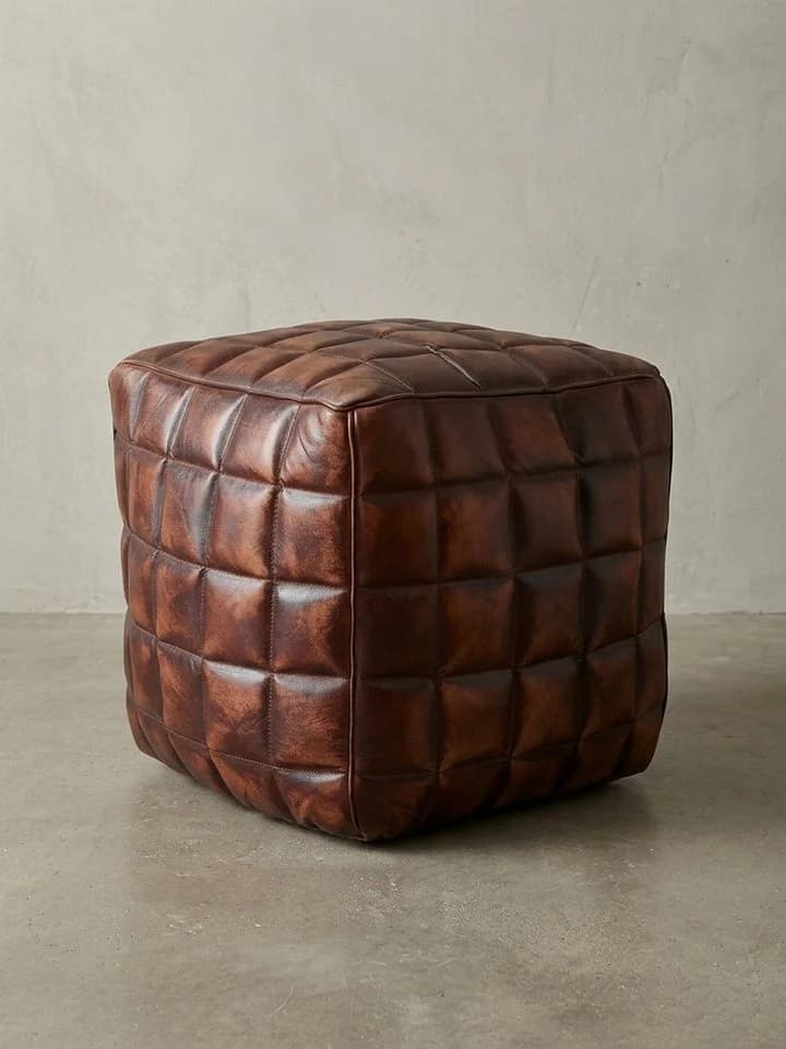 KADIMA DESIGN Sitzhocker Echtleder braun Design Pouf - Bild 2