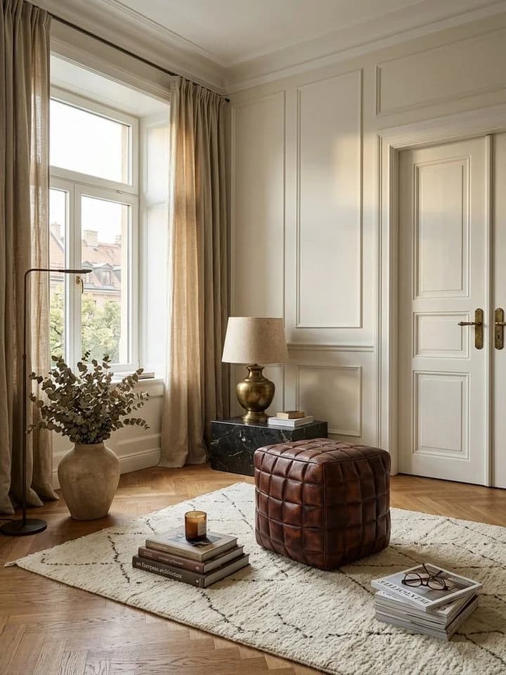 KADIMA DESIGN Sitzhocker Echtleder braun Design Pouf - Bild 4