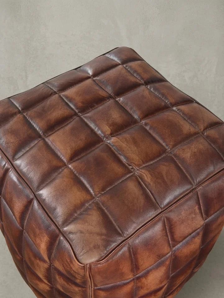 KADIMA DESIGN Sitzhocker Echtleder braun Design Pouf - Bild 5
