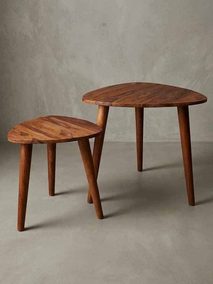 KADIMA DESIGN Satztisch 2er Set Massivholz Landhausstil Braun - Bild 2