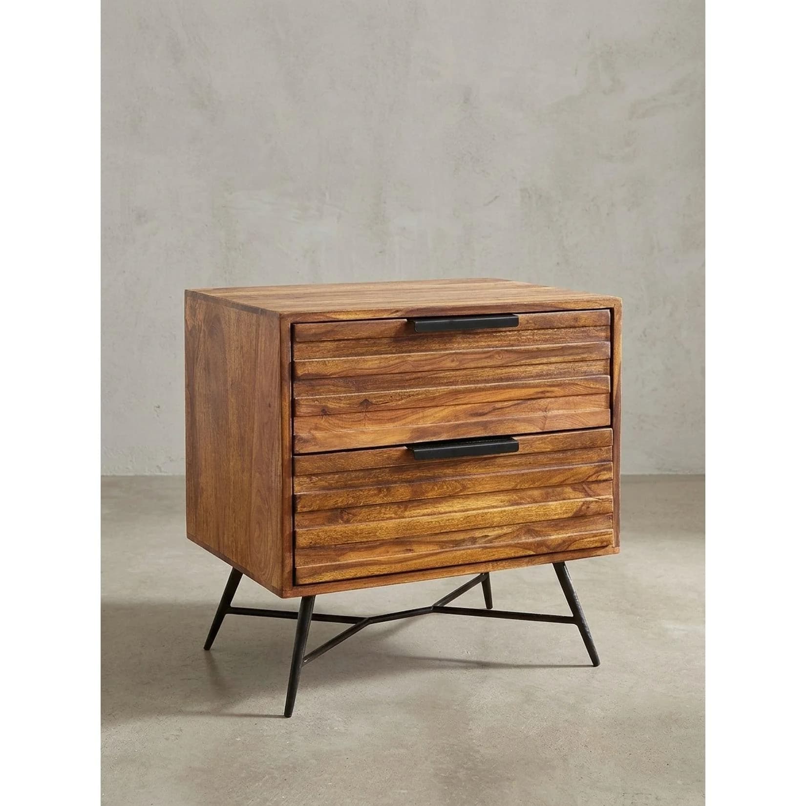 KADIMA DESIGN Nachttisch Massivholz Industrial-Look mit Schubladen