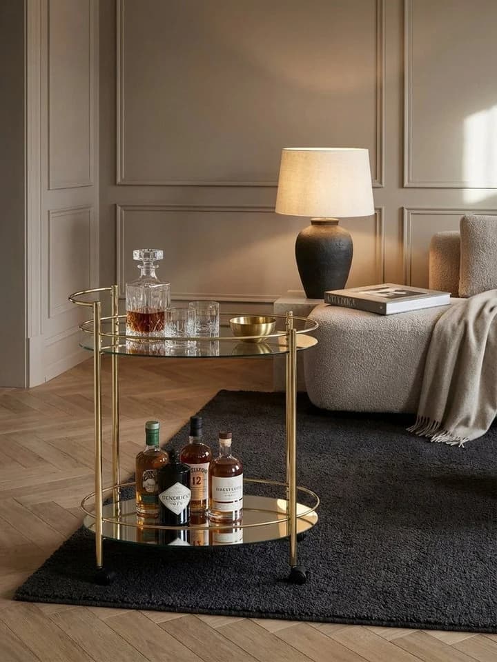 KADIMA DESIGN Servierwagen Gold mit Glasplatten und Rollen - Bild 2