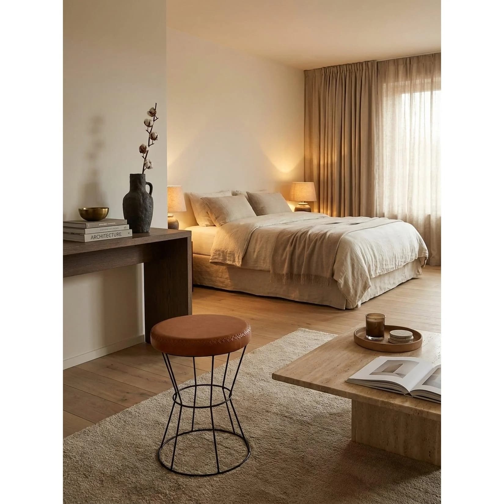 KADIMA DESIGN Sitzhocker Echtleder Metall Rund Modern